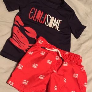 Toddler boys rash guard swim set (top and trunks)